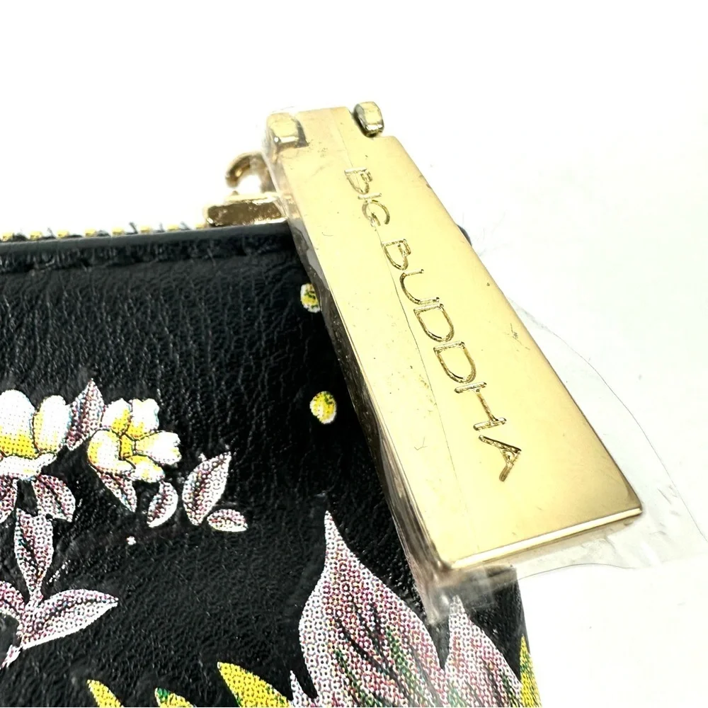 Big Buddha Clutch Black‎ Faux Leather Floral Makeup Cosmetic Bag Pouch Brand New